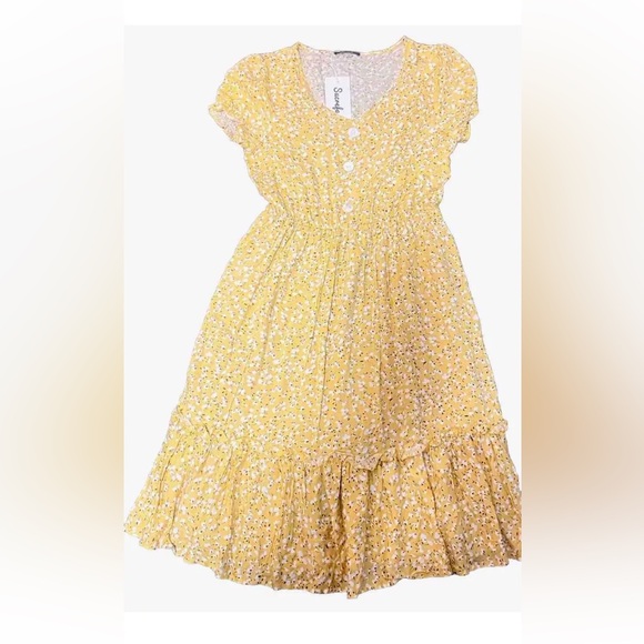 NWT! Sucrefas Yellow Floral Flower Dress Summer Dress Size Small S. Loose Fit - Picture 3 of 12